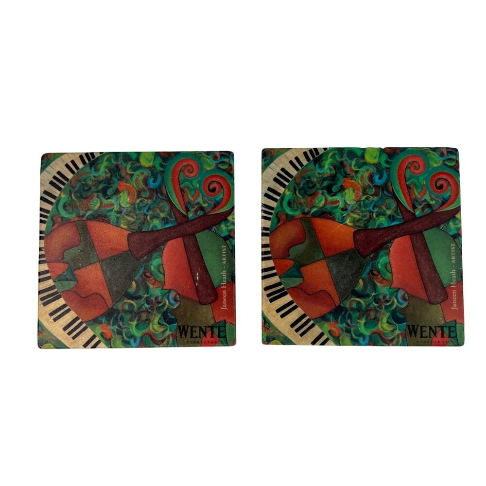 Marble Stone Coasters Set of 2 Wente Vineyards Janeen Heath Art Made in USA